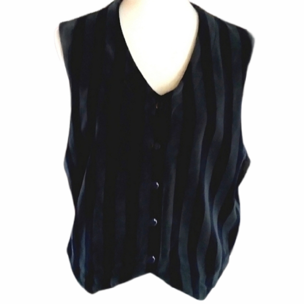 Vintage - Black & Dark Green‎ Stripe Velour Vest